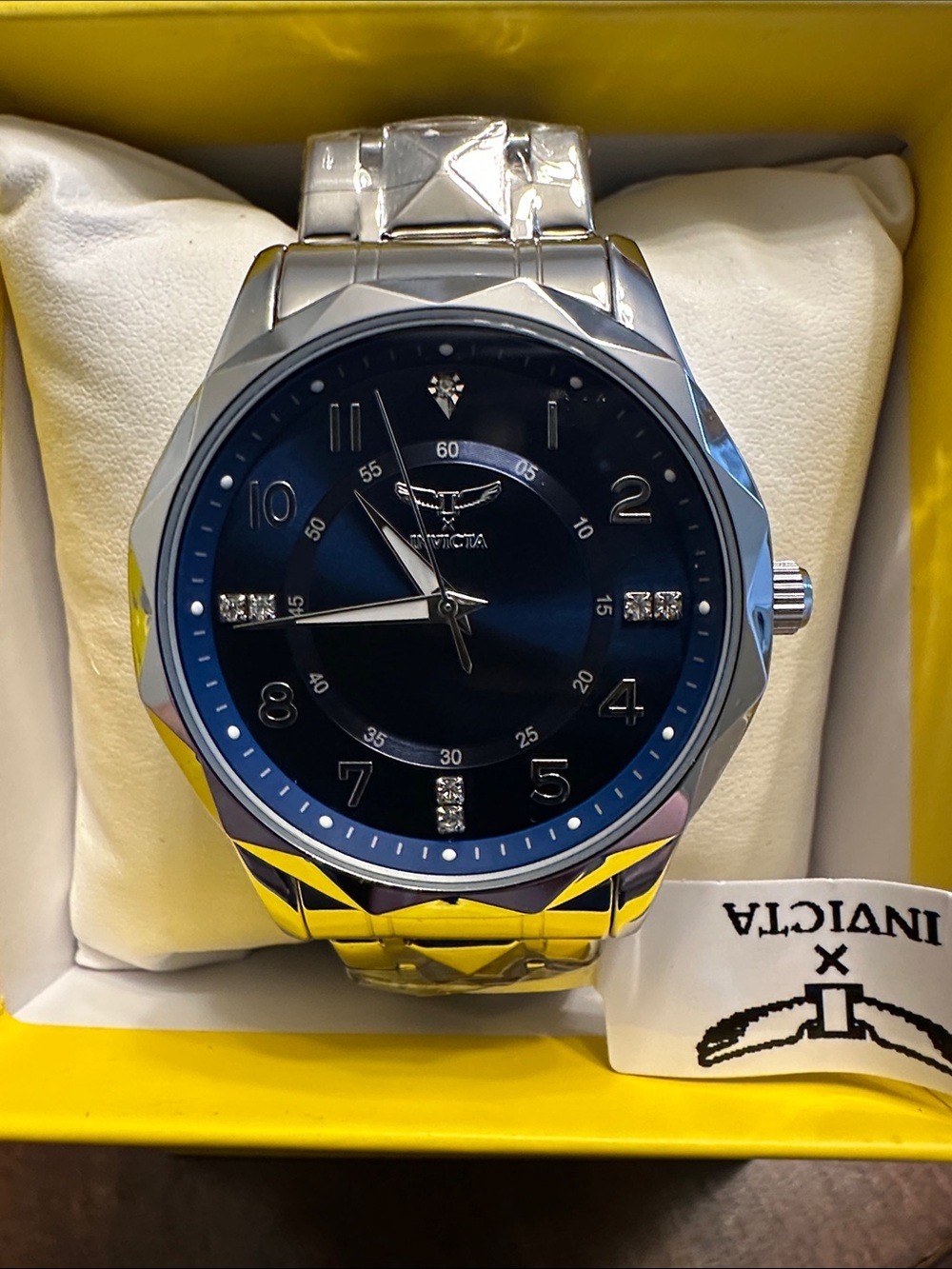 Invicta Silver Wristwatch with Blue Sunburst Dial